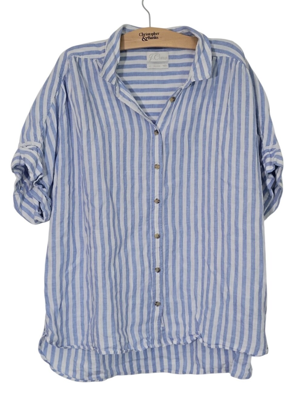 J Crew Relaxed Short-Sleeve Baird McNutt Irish Linen Shirt Stripe Plus Size 2x - Picture 2 of 9